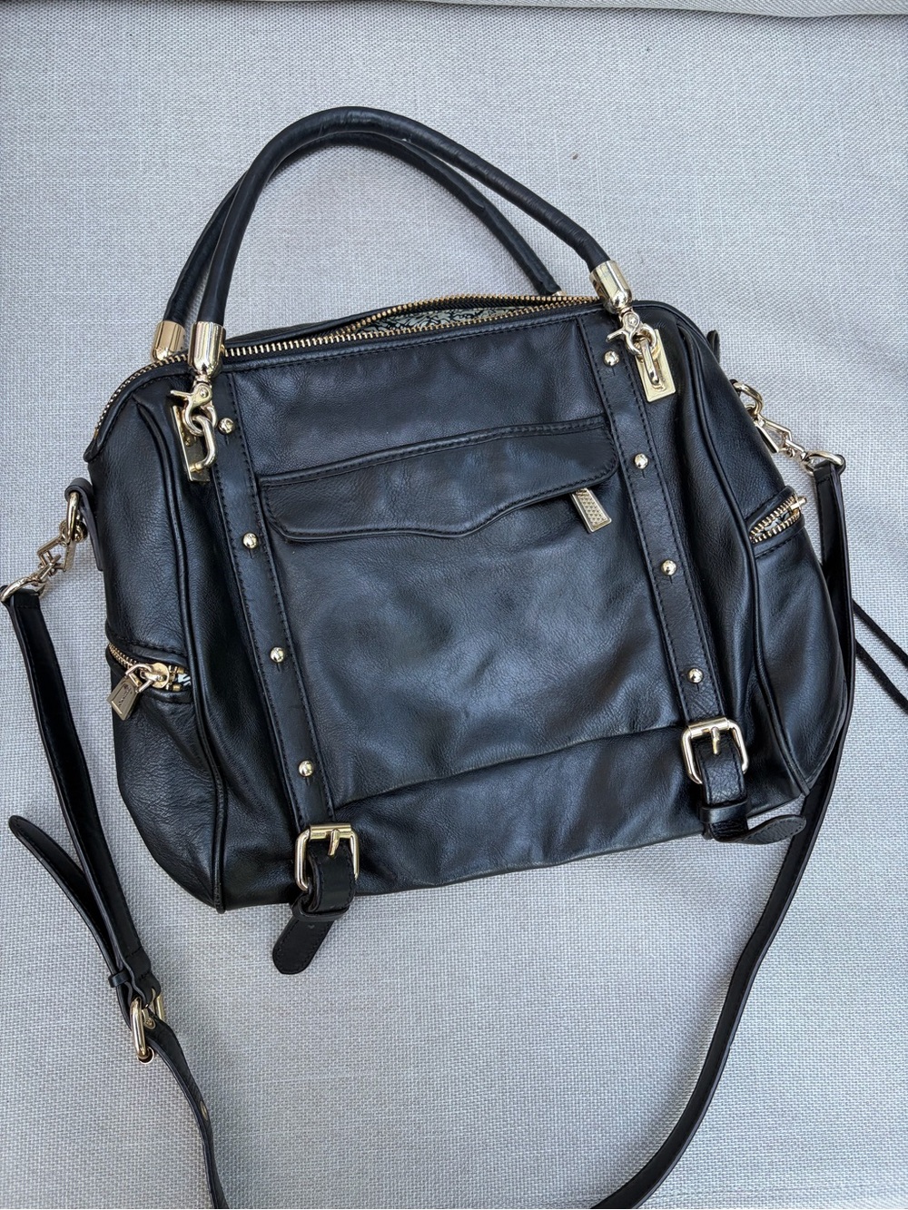 Rebecca Minkoff Cupid Classic Black Leather Satchel Handbag - Gold Hardware - Picture 12 of 12